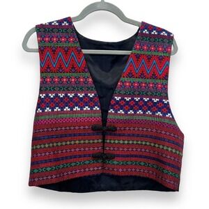 Vest Womens Medium Embroidered Festival Tailored Multicolor Aztec Design Vintage